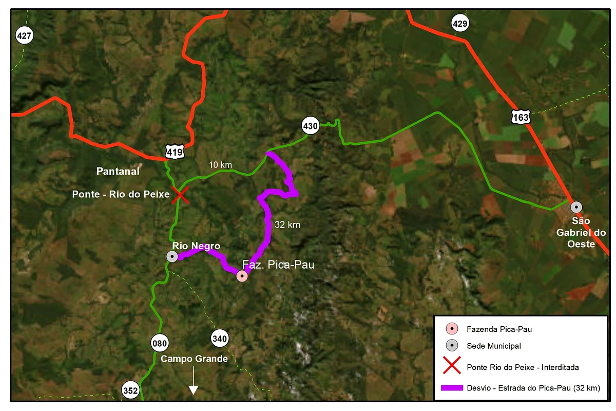 Mapa das rostas alternativas.